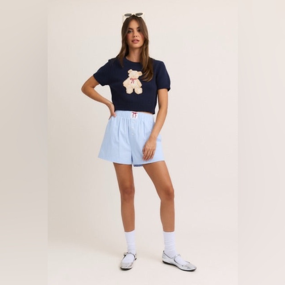 Short Sleeve Crew Neck Teddy Bear Sweater Crop Top - Le Lis - Picture 7 of 7